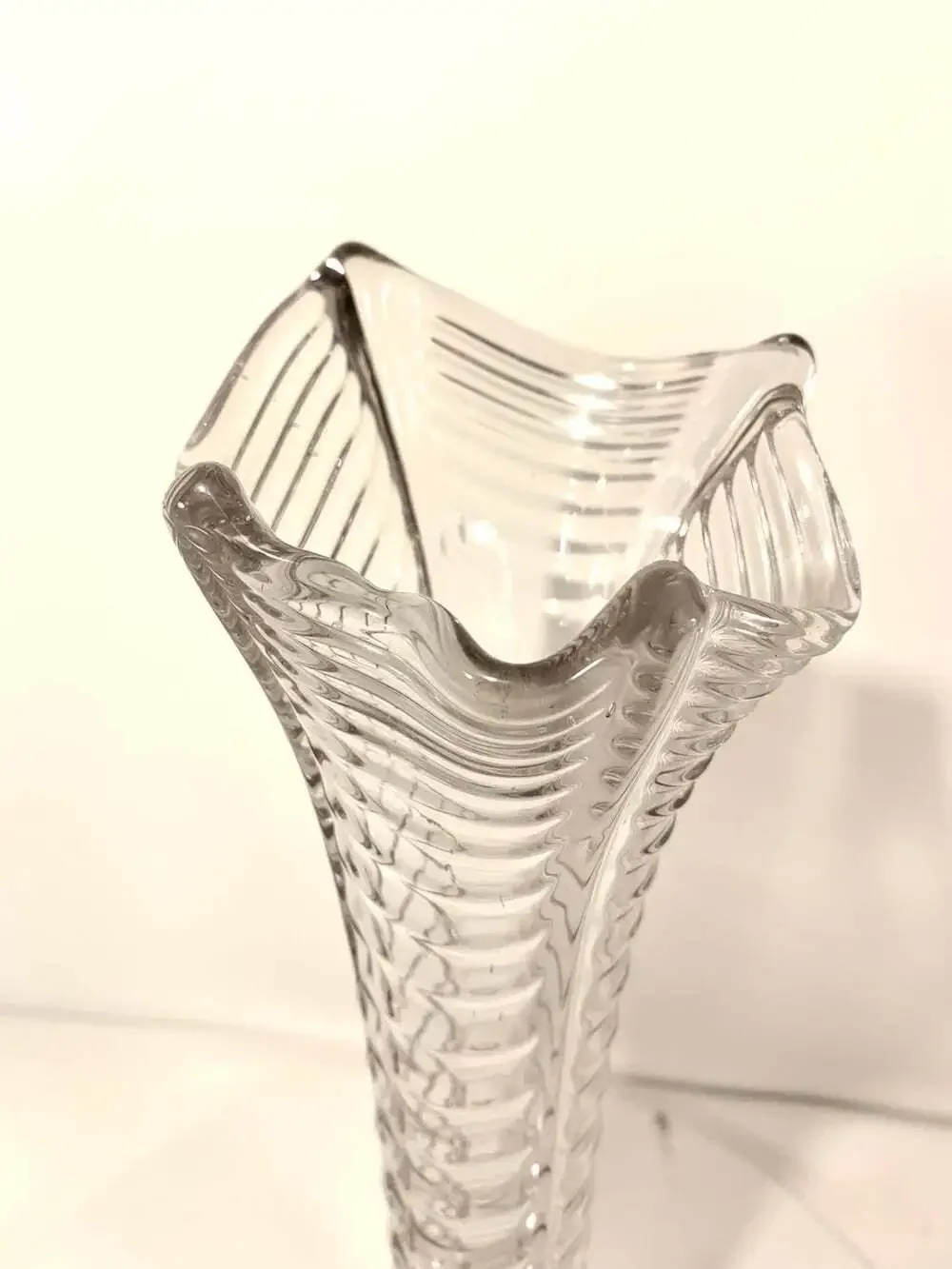 Vintage Swung  Glass Vase Art Deco Clear